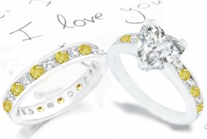 2013 Catalog No. 5 - Product Details: Heart Diamond &Yellow Sapphire Engagement Ring & Wedding Ring Set