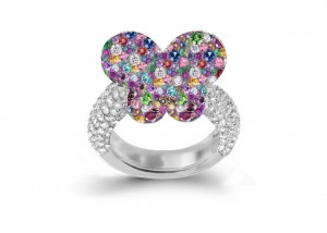 Delicate French Micro Pave Butterfly Rings Collection Featuring Vibrant Rainbow Colored Sapphires & Diamonds