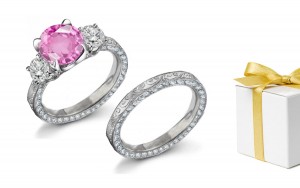 Hand Engraved: Pink Sapphire & Diamond Ring