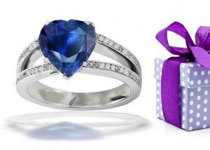 Unforgettable Gems: Among The Rich Gifts: Pave Set Diamond Split Shank Sapphire Heart Sapphire Ring White Gold