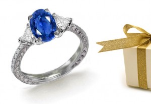 Rare Gems Centerpieces: Experience A Trillion Diamond Oval Sapphire 3 Stone Ring