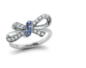 Georgian Diamond Ribbon & Sapphire Bow Ring in Gold with 1.50 cts diamonds & sapphires