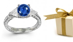 A Gem of a Fine, Deep Color Diamond & Sapphire Art Deco Engagement Ring in Gold