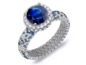 Made To Order Rings Featuring Delicate French Halo Pave Diamonds & Vivid Blue Sapphires