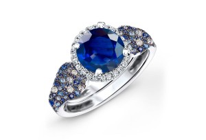 Made To Order Rings Featuring Delicate French Halo Pave Diamonds & Vivid Blue Sapphires