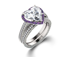 Delicate Micro Pave Halo Vivid Purple Sapphires & Brilliant-Cut Round Diamonds Designer Engagement Rings