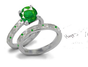 English-French Creations:Gleaming Burnish Set Emerald Ring With Diamonds in 14k White Gold 