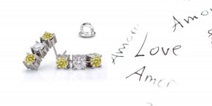 Premier Colored Diamonds Designer Collection - Yellow Color Diamonds & White Diamonds Round Yellow Diamond Earrings