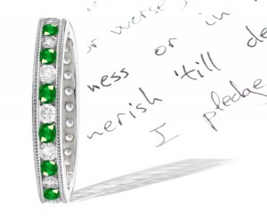 May Birthstone Emerald & Diamond Anniversary Band in Gold