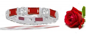 Baguette Ruby & Round Diamond Eternity Ring in Platinum & Gold
