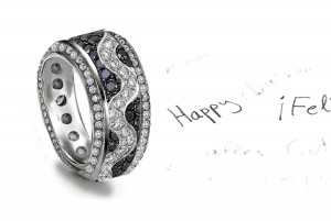 Eternity Archtecture: 6 mm Wide Micropavee Crusted Black Diamonds & White Diamond Wave & Diamond Decorated Sides