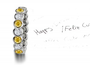 Bezel Set Yellow Sapphires & Diamonds Eternity Ring