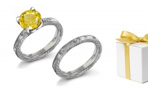 Love: Hand Engraved Yellow Sapphire & Diamond Ring