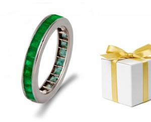 Magical & Mystical: Princess Cut Emerald & Diamond Eternity Ring in Gold & Platinum