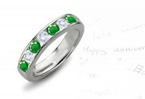 Elegant & Refined: 7 Stone Emerald & Diamond Anniversary Gold Band