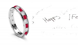 Impeccable: Classical Round Ruby & Diamond Eternity Ring with Diamond Sprinkle on Sides in Platinum or Gold