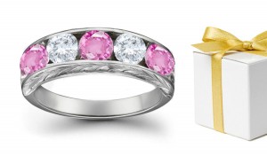 Pink Sapphire With White Diamond Five Stone Rings