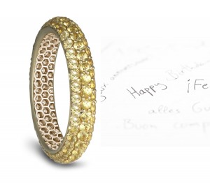 Natural pave Set Yellow Sapphire Eternity Ring in Gold