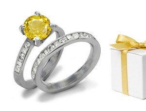 Yellow Sapphire & Diamond Engagement & Wedding Ring