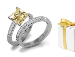 Yellow Sapphire & Diamond Engagement & Wedding Ring