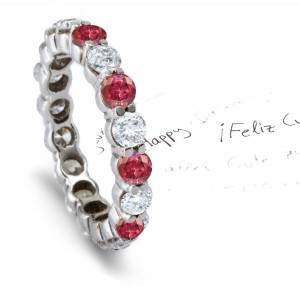 Prong Set Red Diamond Eternity Wedding and Anniversary Ring in Gold
