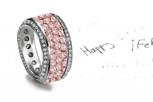 Eternity Composition: 6 mm Wide Micropavee Encrusted Pink Diamonds in Center & Diamond High Decorated Sides in Gold