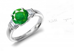 Newest Styles: Test of A True Emerald Classic Channel Set Emerald & Diamond Three-Stone Ring in 14k White Gold & Platinum