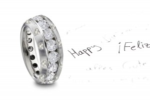 Style, Form & Grace:Platinum Diamond Eternity Band Adorned with Designs, Aanthus Leaf & Rocaille Engaved Motifs