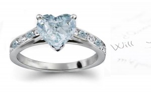 Dazzling Center Heart Blue & Channel Set Contrasted Blue & White Diamonds Gold Engagement Ring
