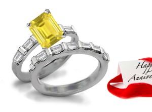 Stunning: Pure Intense Yellow Sapphire & Diamond Engagement & Wedding Bands