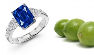 An Entry in The Inventory: 3 Stone Pears Diamond Emerald Cut Sapphire Ring