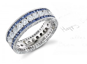 Custom-Made Large Sapphire & Sparkling Diamond Wedding Band in Gold