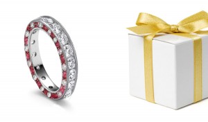 Simple & Delightful Milgrain Edge Channel Set Diamond & Ruby Ring