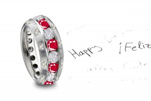 Channel Set Ruby & Diamond Sprinkled on Sides with Heart Diamonds