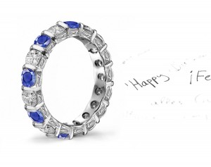 Scrolls & Motifs Decorated Sapphire & Diamond Gold Wedding Band 1 to 4 cts