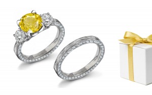 Hand Engraved: Yellow Sapphire & Diamond Ring