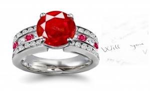 Various Sizes and Styles: Center Vantage Point Ruby Head atop Three Fastened Loops of Diamonds Ring to Mesmerize Gazing Viewers Eye