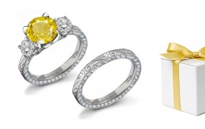 Hand Engraved: Yellow Sapphire & Diamond Ring