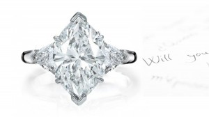 Three Stone Marquise & Trillion Diamond Ring in 14k White Gold & Platinum 