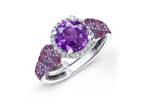 Made To Order Rings Featuring Delicate French Halo Pave Diamonds & Purple Pink Sapphires