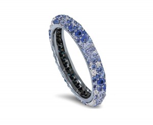 Delicate Women's Eternity Rings Featuring Blue Sapphires & Diamonds in Precision Micro pave Settings