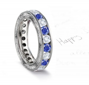 Blue Sapphire & Diamond Georgian Foliate Scrolls & Motifs Gold Band