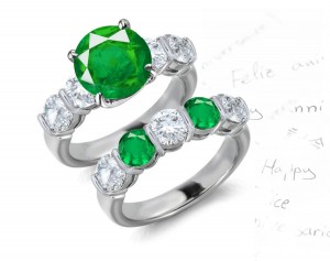 Truly Fine Emeralds Offered:Premier Designer 5 Large Fine Stone Peruvian Bar Set Emerald & Diamond Whirl Wind Manta Ring & 5 Stone Anniversary