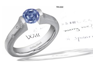 Contemporary High Quality Designer Blue Colored Diamond Tension Set Engagement Rings