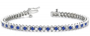 Diamond and Precious Gemstone Jewelry: Matched or Graduated Sapphire & Diamond Link Bracelet and Necklace