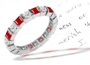 Crimson Red Round Diamond & Square Ruby Eternity Ring