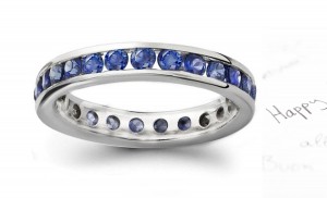 Vibrant, Lucious Corn Flower Blue Sapphire Eternity Anniversary Gold Band