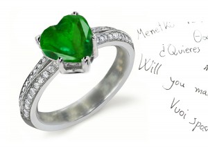 Reproduction Old European Rings: Split Shank Heart Emerald Brilliant Diamond Engagement Ring