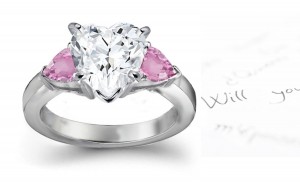 Pink Pears Sapphire & Diamond Heart Designer Rings