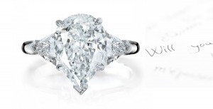 Three Stone Pears & Trillion Diamond Ring in 14k White Fold & Platinum Size 3 to 8